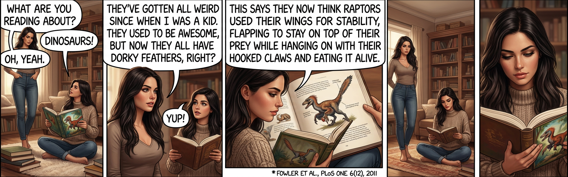 Click to see a video of a modern bird using stability flapping during predatory behavior. It all fits! Also, apparently Microraptor had *four* wings? The past keeps getting cooler! (And there's more of it every day!)