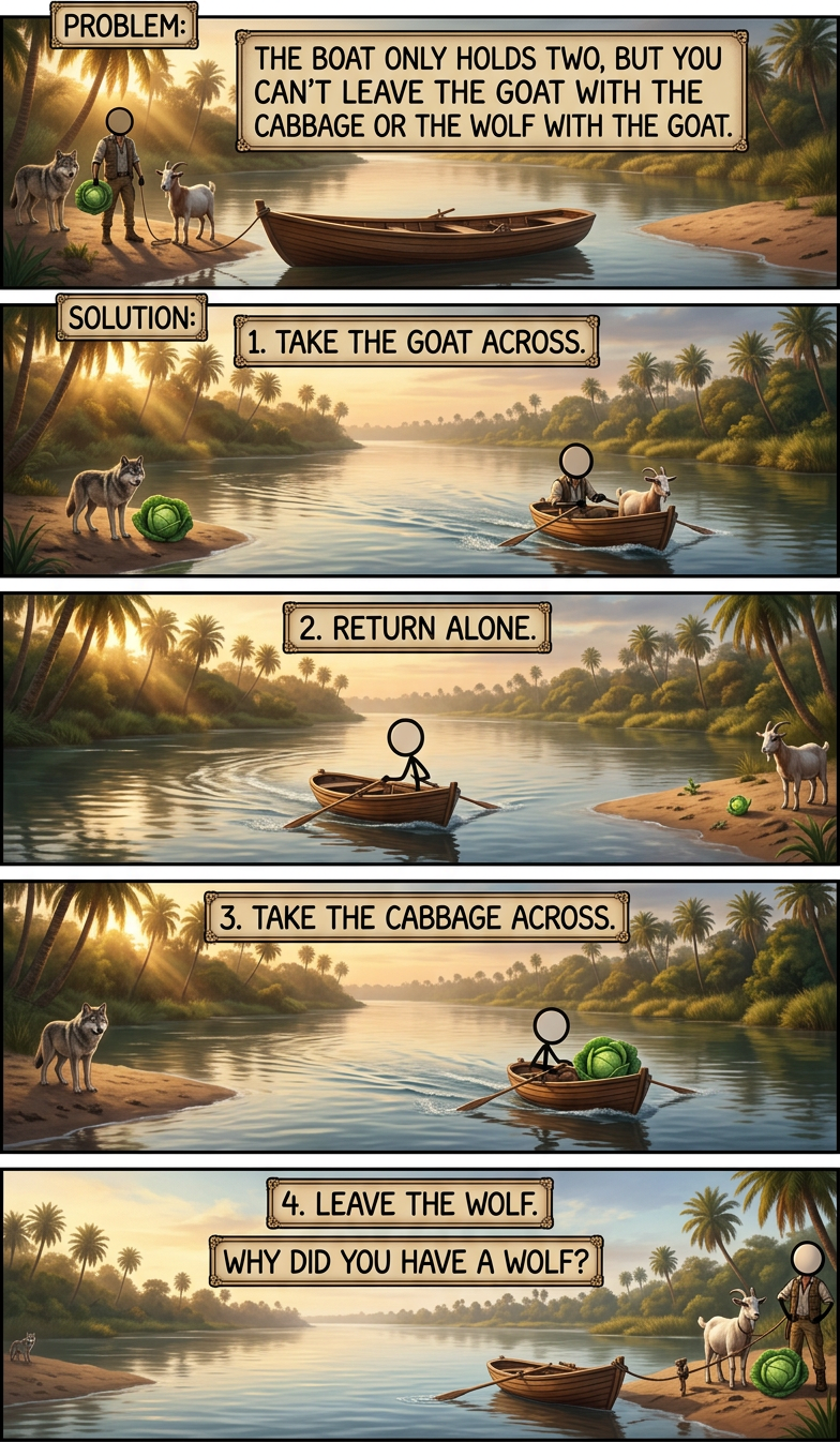 Or a cabbage, for that matter. The goat makes sense. Goats are fine.