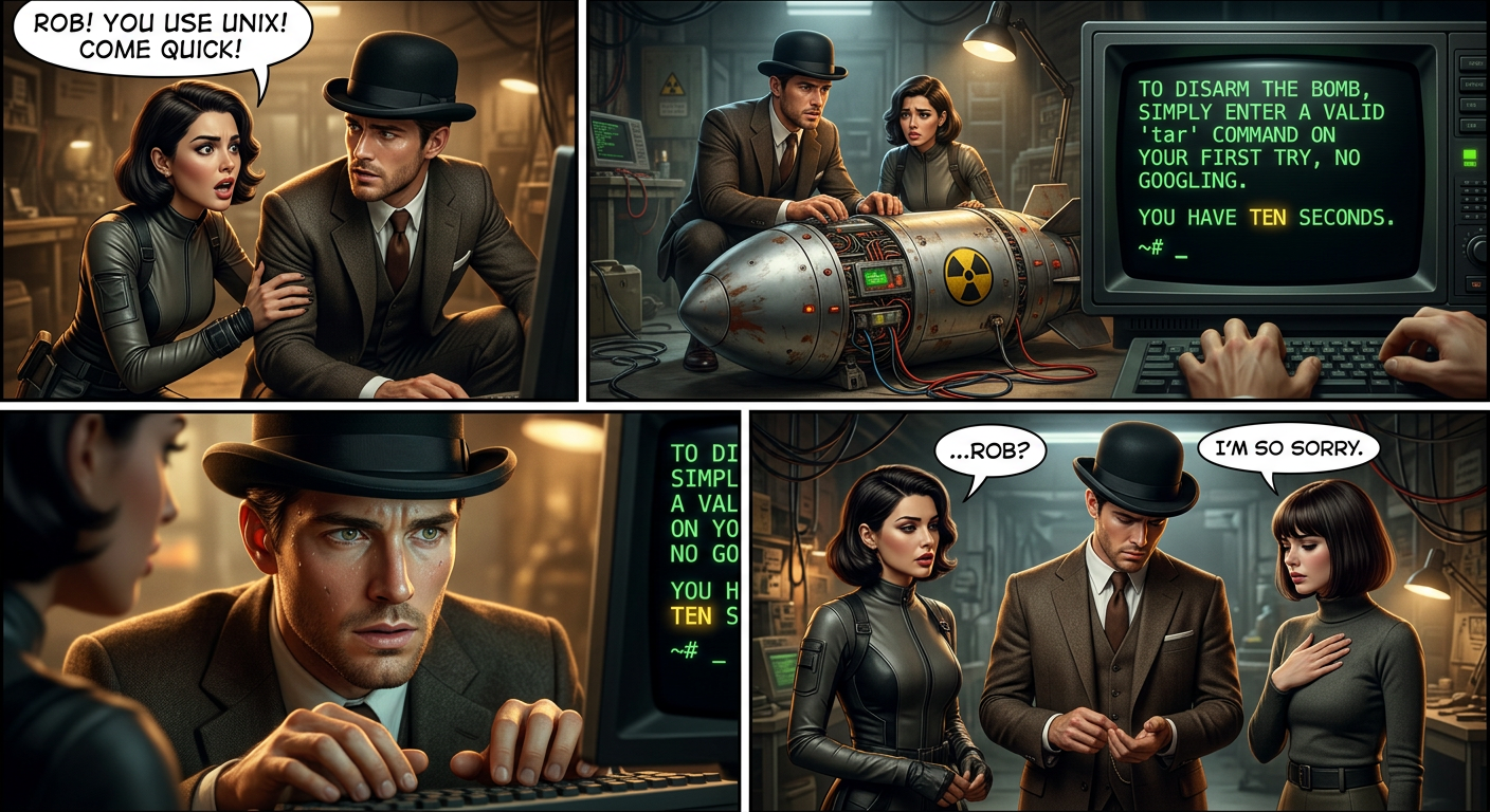 I don't know what's worse--the fact that after 15 years of using tar I still can't keep the flags straight, or that after 15 years of technological advancement I'm still mucking with tar flags that were 15 years old when I started.