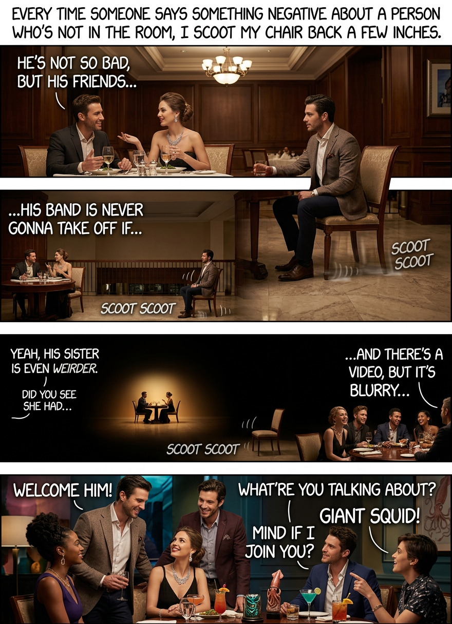 'Yeah, that squid's a total asshole.' [scoot scoot]