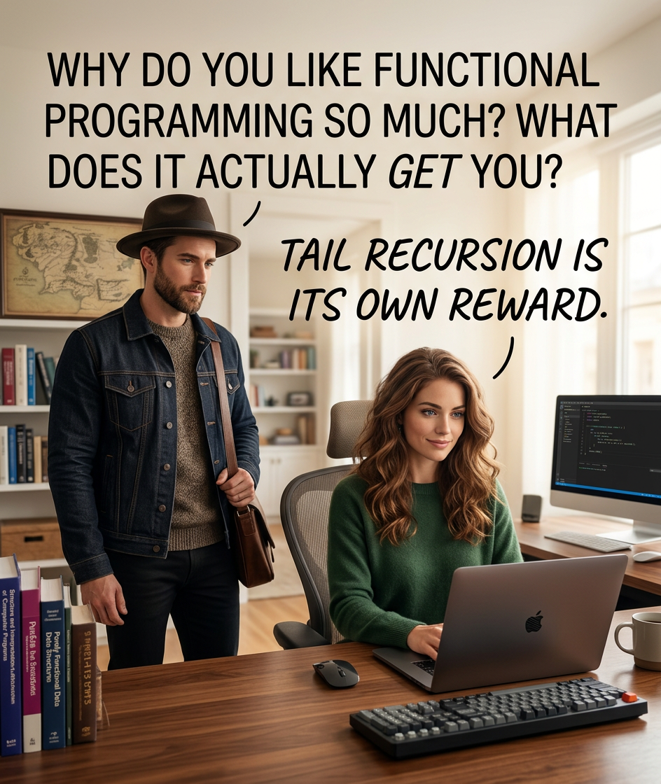 Functional programming combines the flexibility and power of abstract mathematics with the intuitive clarity of abstract mathematics.