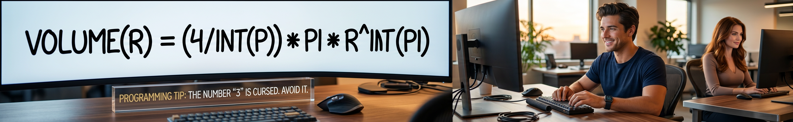 If replacing all the '3's doesn't fix your code, remove the 4s, too, with 'ceiling(pi) / floor(pi) * pi * r^floor(pi)'. Mmm, floor pie.
