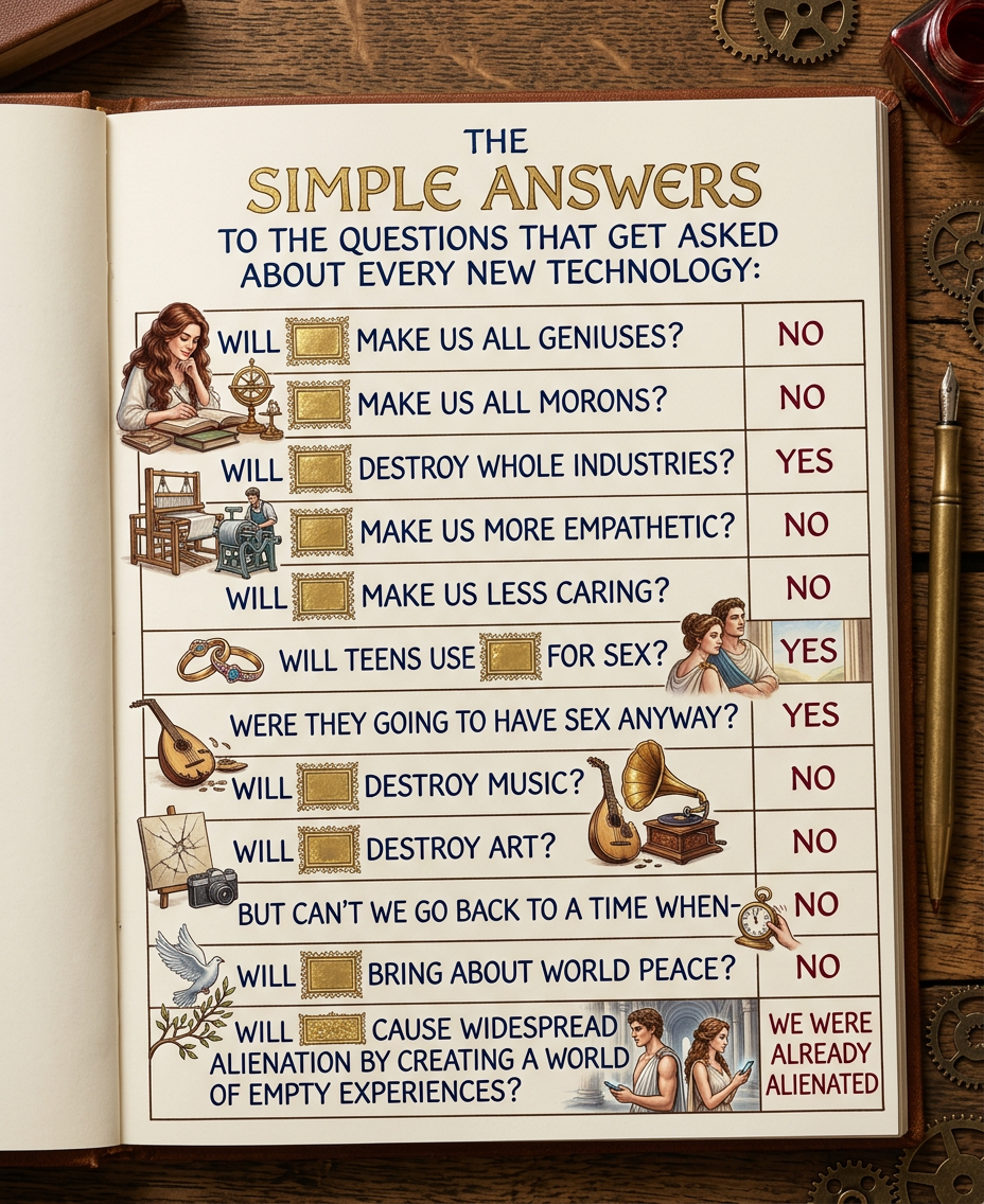 'Will [     ] allow us to better understand each other and thus make war undesirable?' is one that pops up whenever we invent a new communication medium.