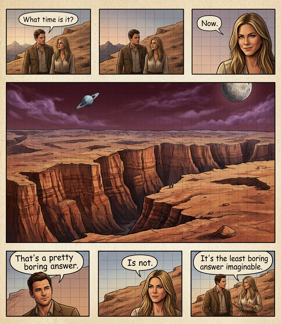 They're standing at the lip of the canyon, which isn't clear at all.