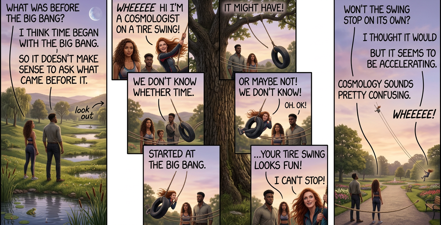 No matter how fast I swing, I can never travel outside this loop! Maybe space outside it doesn't exist! But I bet it does. This tire came from somewhere.