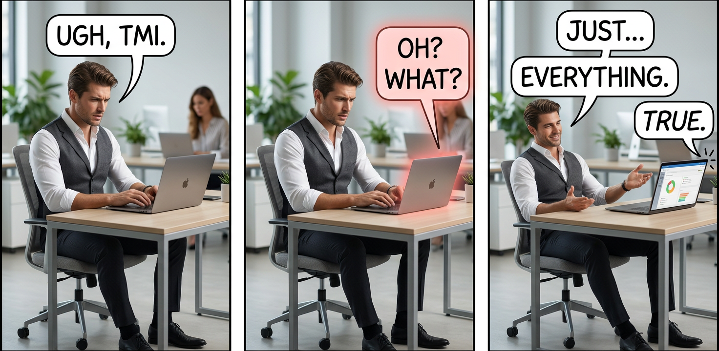 'TMI' he whispered, gazing into the sea.