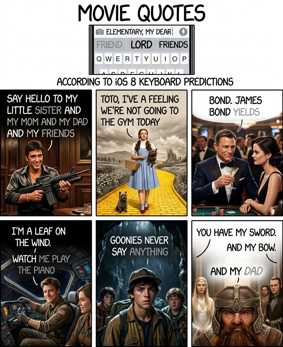 More actual results: 'Hello. My name is Inigo Montoya. You [are the best. The best thing ever]', 'Revenge is a dish best served [by a group of people in my room]', and 'They may take our lives, but they'll never take our [money].'