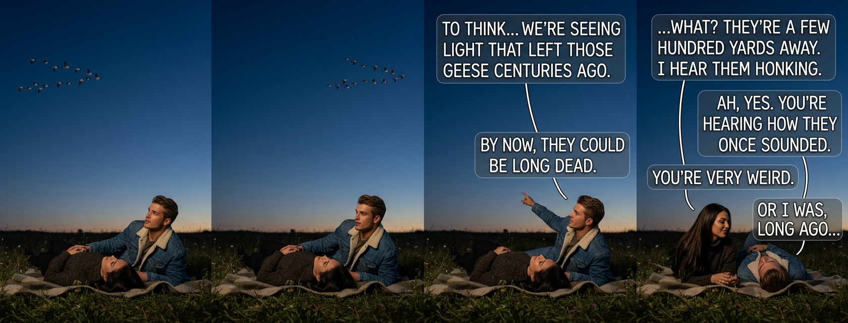 Anyway, that's a common misconception. Geese live for a long time; all the ones we can see will probably keep flying around for billions of years before they explode.
