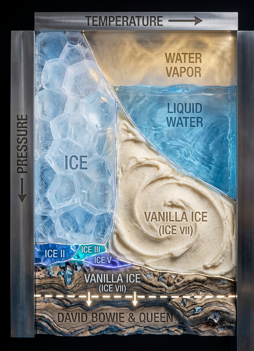 Vanilla Ice was produced in small quantities for years, but it wasn't until the 90s that experimenters collaborated to produce a sample that could survive at room temperature for several months. 
