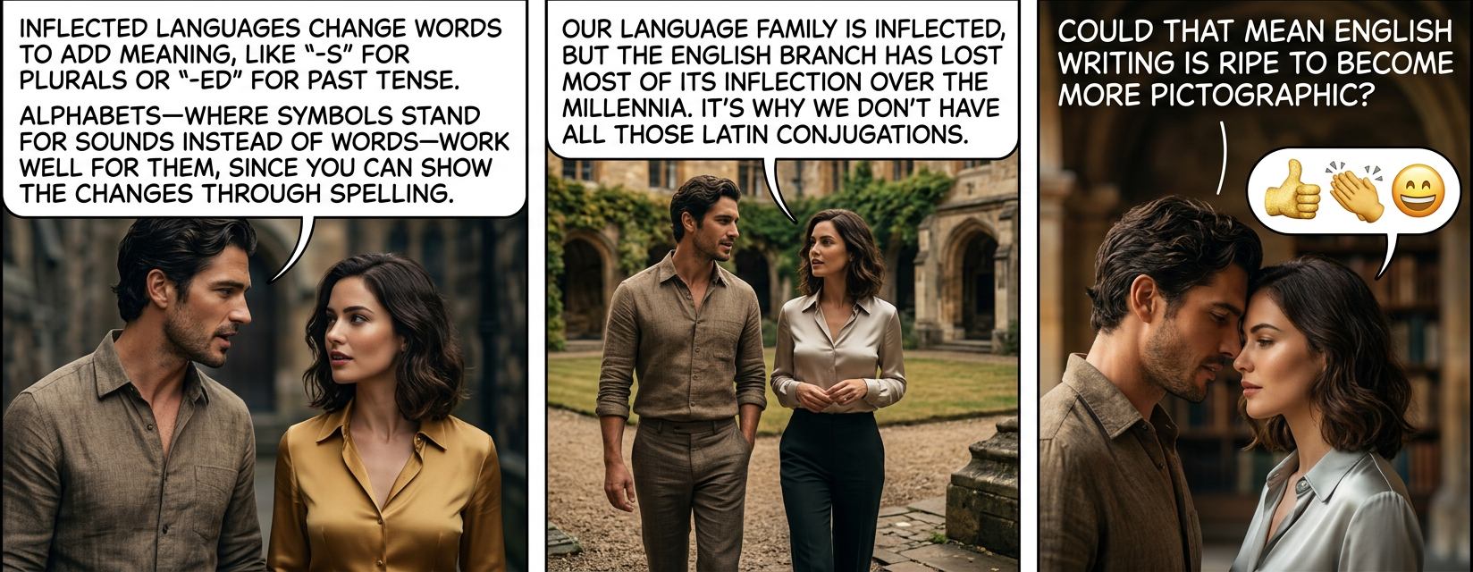 "Or maybe, because we're suddenly having so many conversations through written text, we'll start relying MORE on altered spelling to indicate meaning!" "Wat."