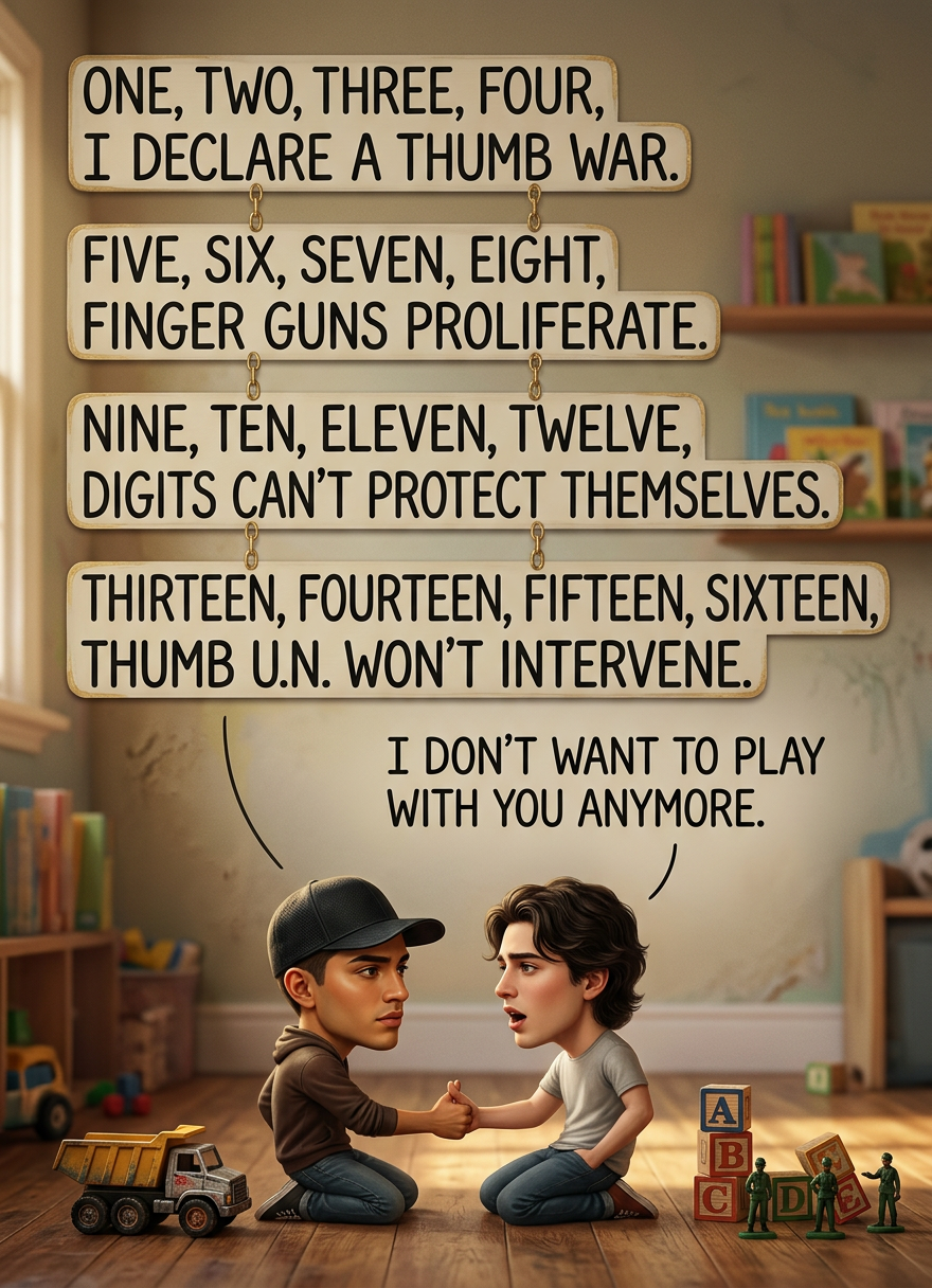 "Seventeen, eighteen, nineteen, twenty--" / "Can't we just read Pat the Bunny?"