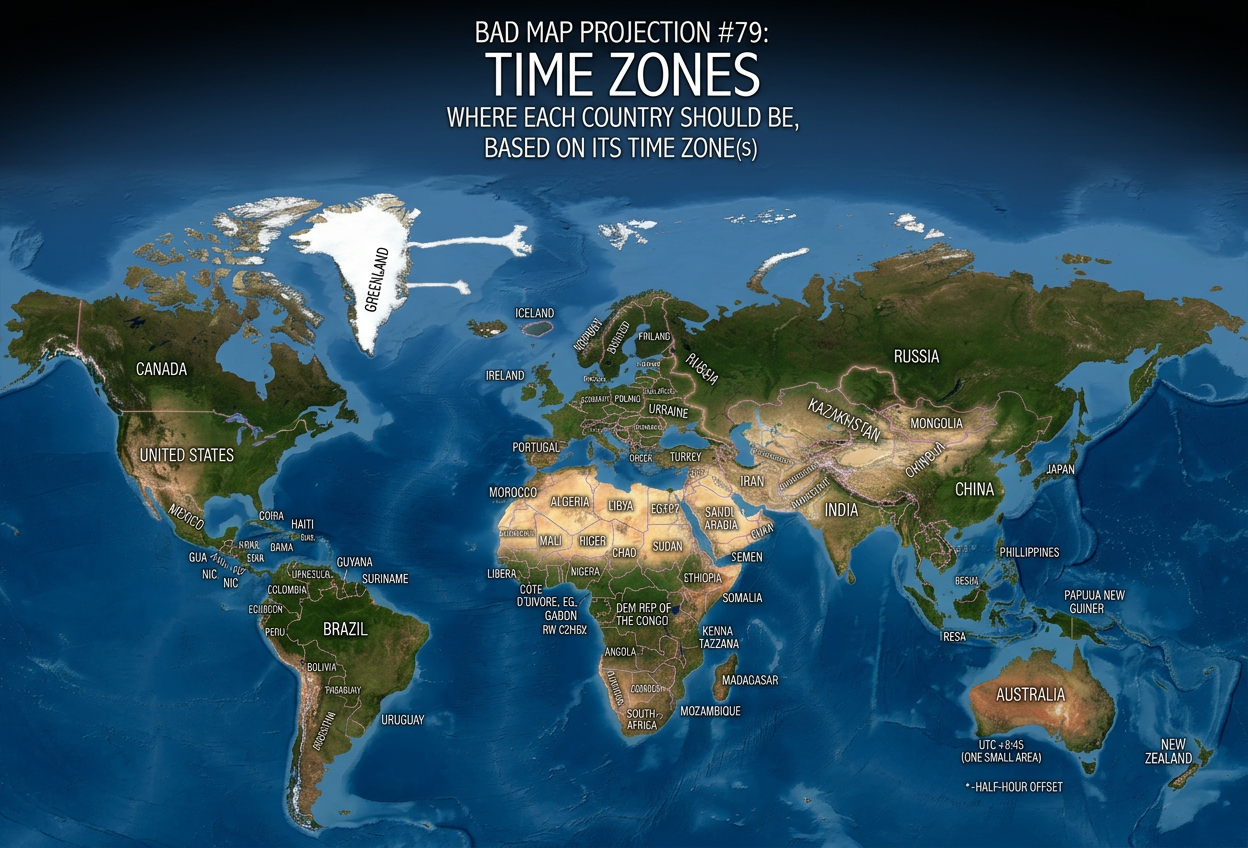 This is probably the first projection in cartographic history that can be criticized for its disproportionate focus on Finland, Mongolia, and the Democratic Republic of the Congo.