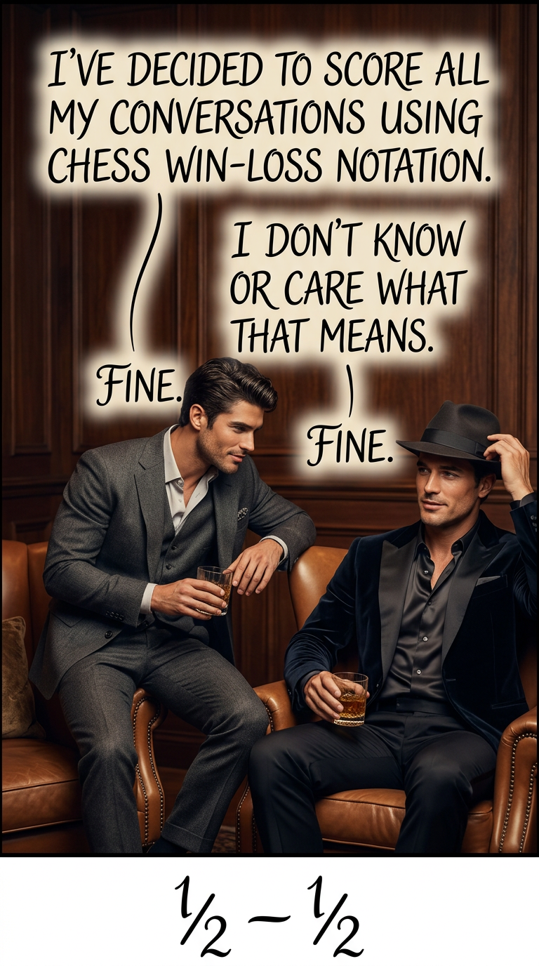 I've decided to score all my conversations using chess win-loss notation. (??)