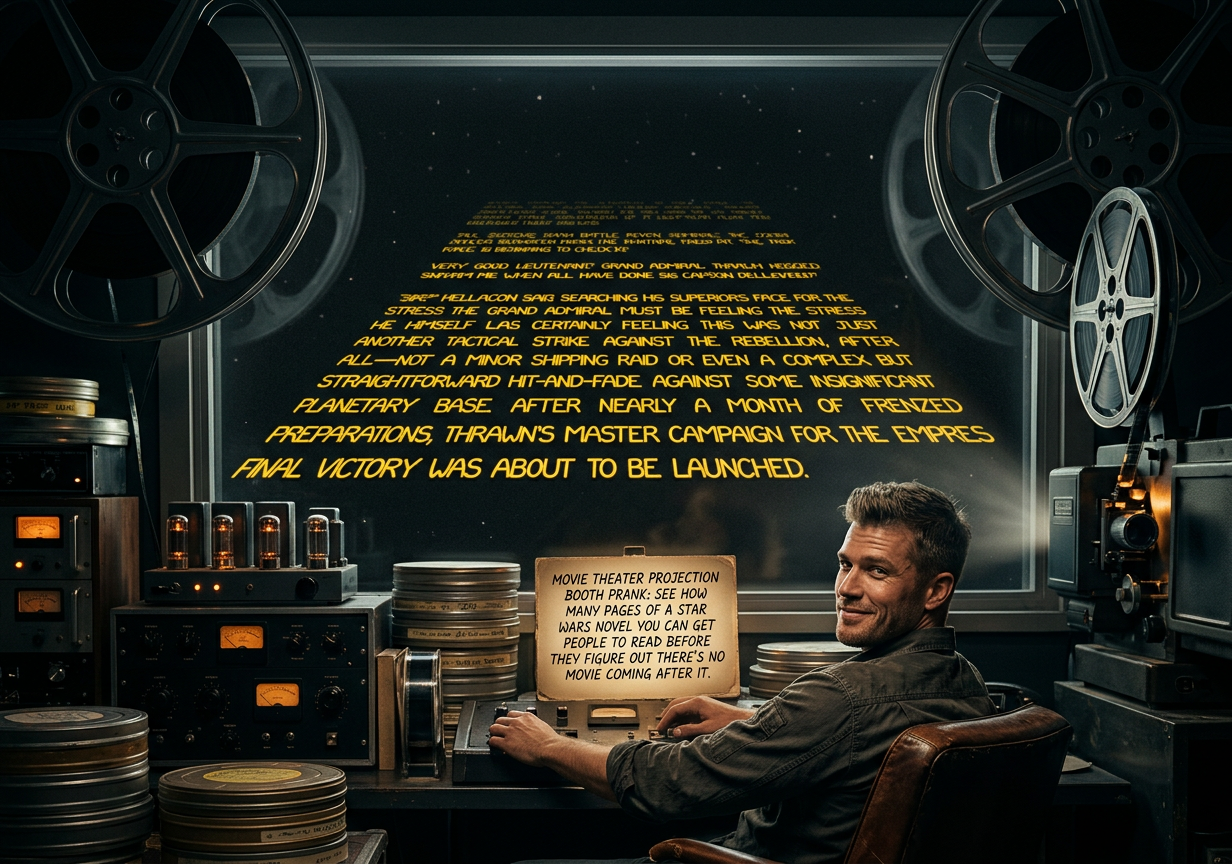 Using a classic Timothy Zahn EU/Legends novel is bad enough, but at least the style and setting aren't too far off. If you really want to mess with people, try using Splinter of the Mind's Eye.