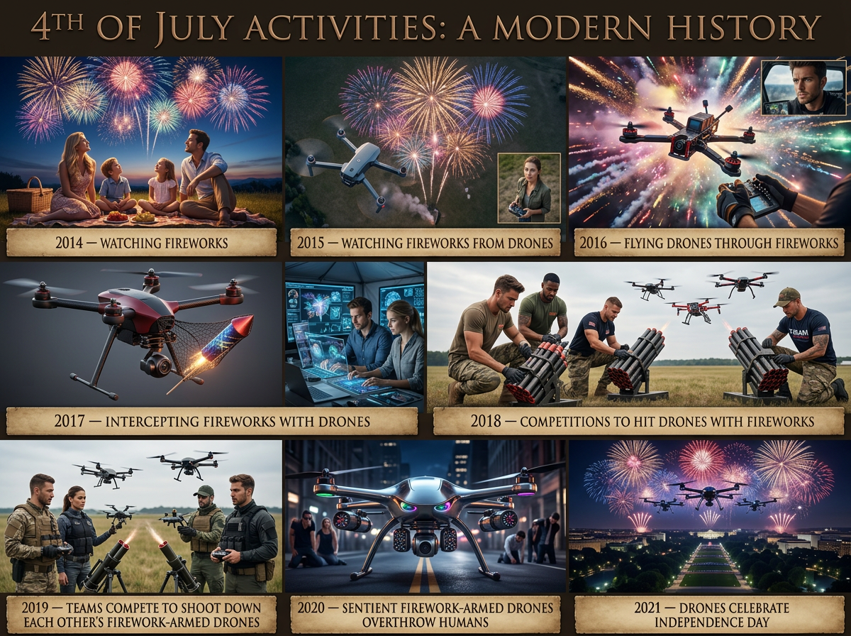 Strangely, they still celebrate by eating hot dogs. Since they don't have mouths, they just kinda toss them in the air and let them fall back down into their propeller blades. It's pretty messy.