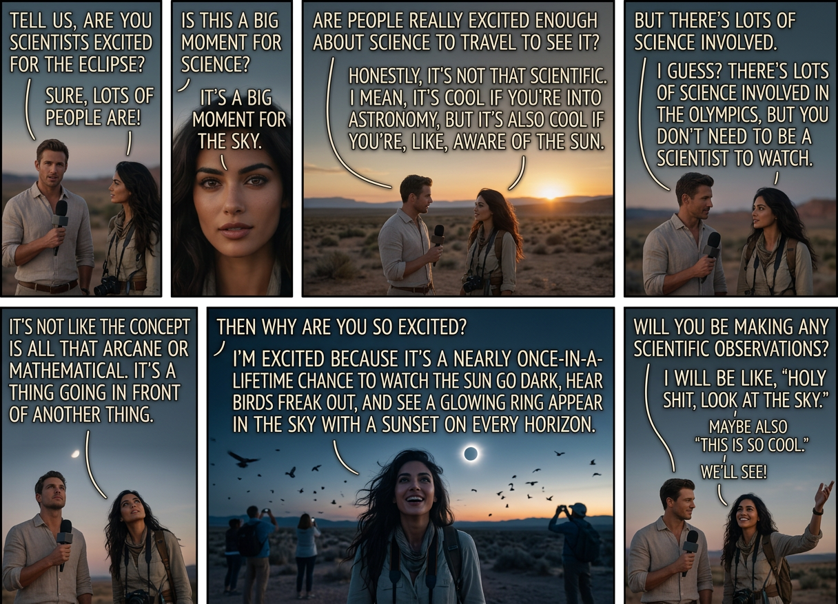 I was thinking of observing stars to verify Einstein's theory of relativity again, but I gotta say, that thing is looking pretty solid at this point.