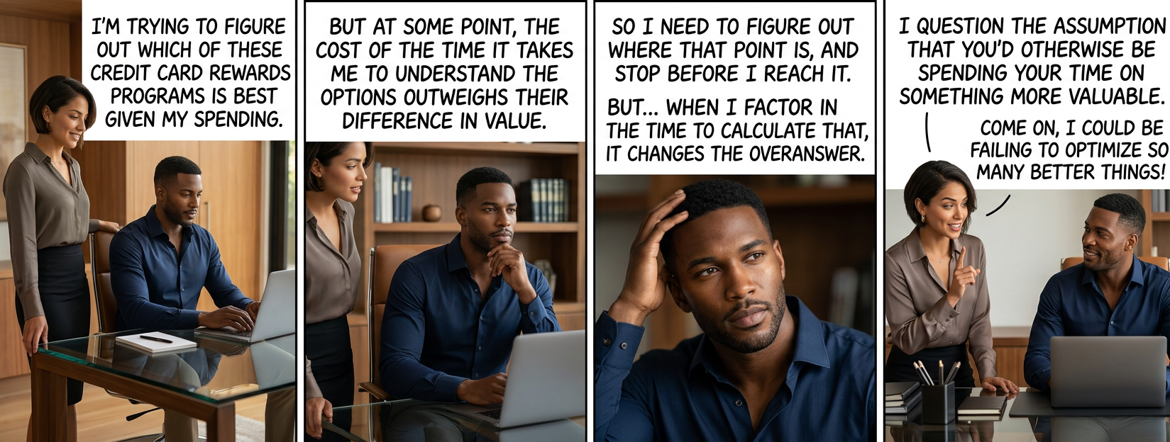 I should make a list of all the things I could be trying to optimize, prioritized by ... well, I guess there are a few different variables I could use. I'll create a spreadsheet ...