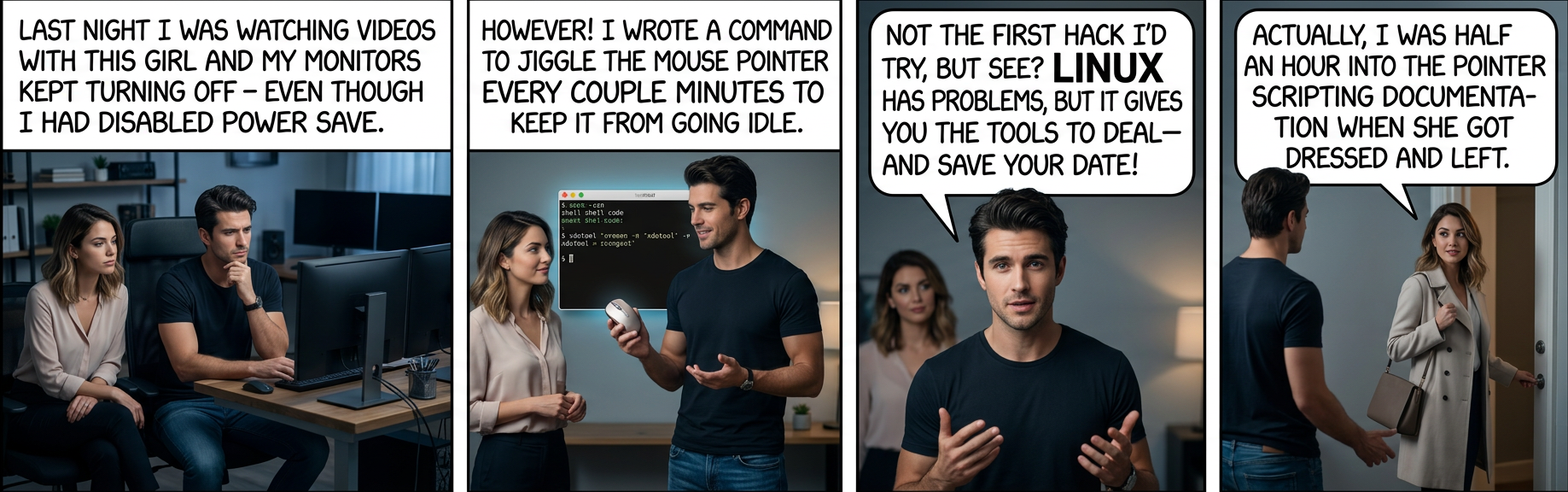 When designing an interface, imagine that your program is all that stands between the user and hot, sweaty, tangled-bedsheets-fingertips-digging-into-the-back sex.