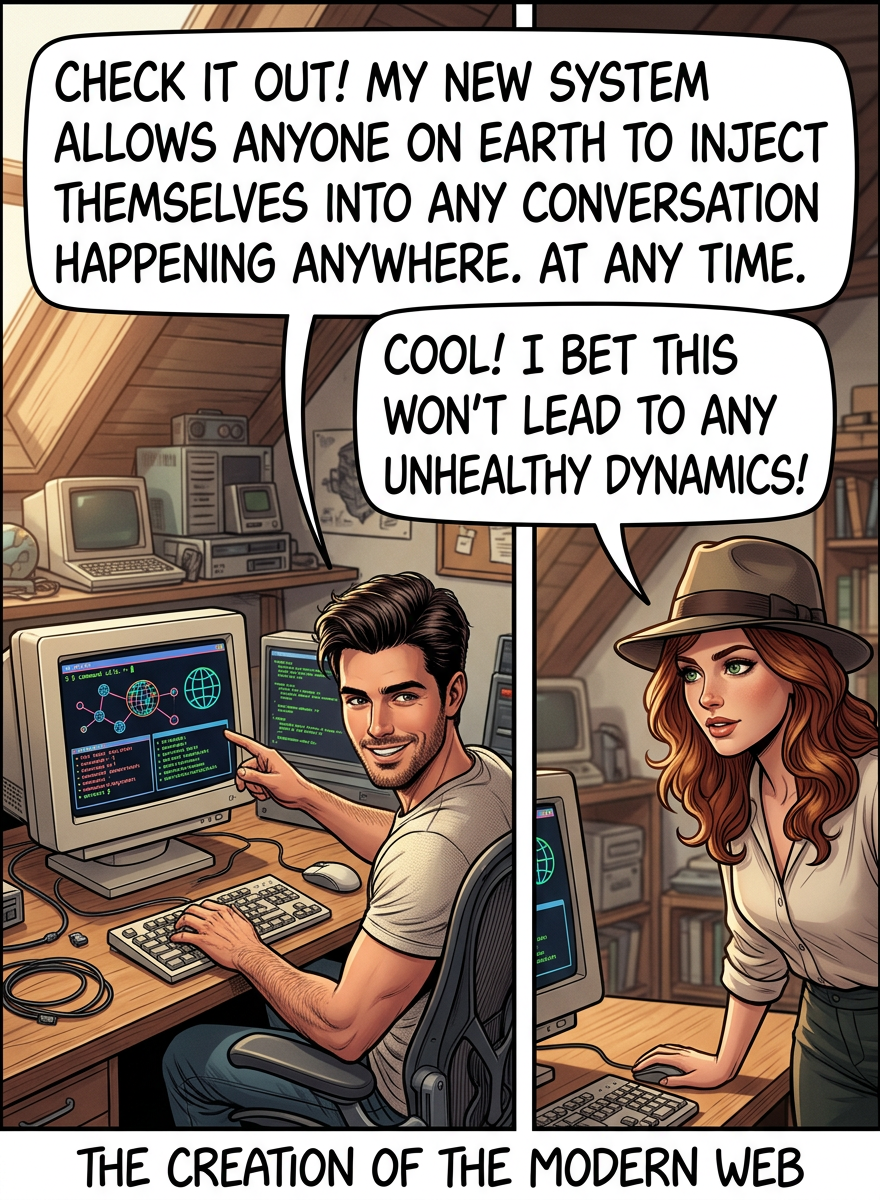 "You should make it so people can search for and jump into hundreds of conversations at once if they want." "Ooh, good idea! I imagine only the most well-informed people with the most critical information to share will use that feature."