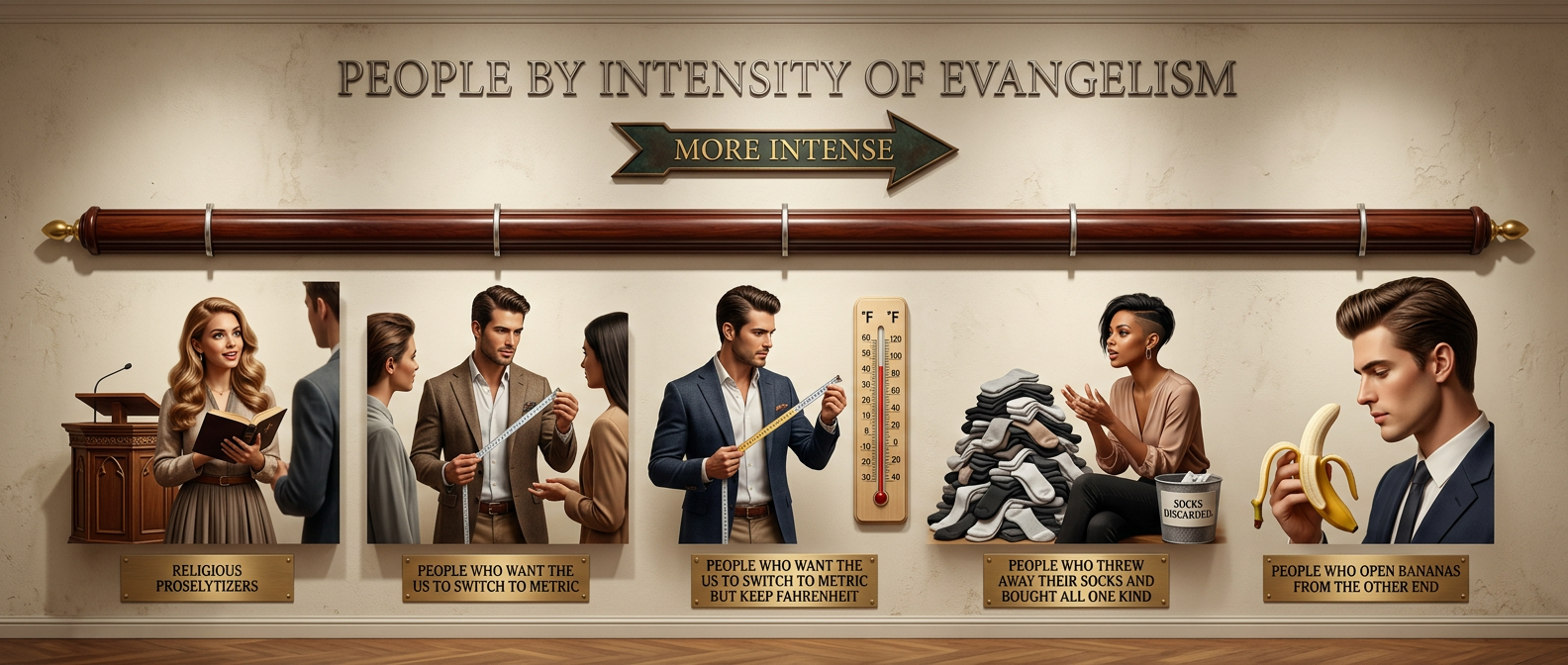 The wars between the "OTHER PRIMATES OPEN THEM FROM THE SMALL END" faction versus the "BUT THE LITTLE BIT OF BANANA AT THE SMALL END IS GROSS" faction consumed Europe for generations.