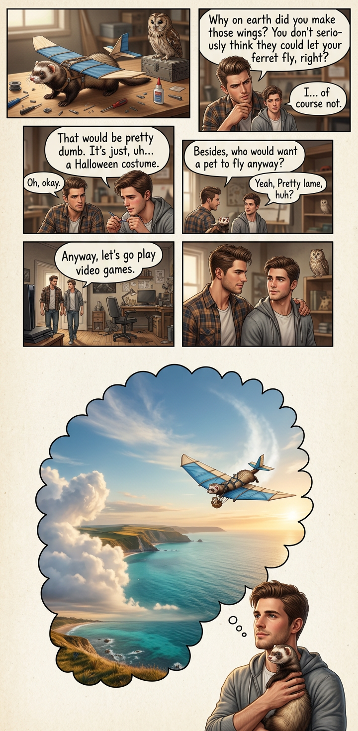 My brother had a ferret he loved which died since I drew this strip.  RIP.