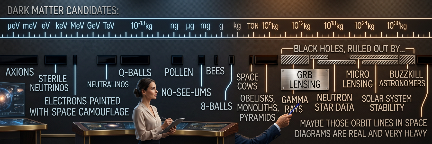 My theory is that dark matter is actually just a thin patina of grime covering the whole universe, and we don't notice it because we haven't thoroughly cleaned the place in eons.