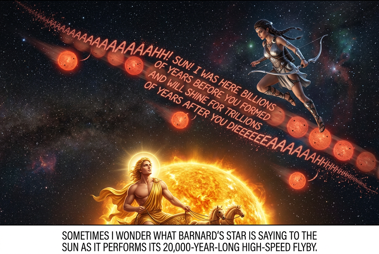 "Ok, team. We have a little under 10,000 years before closest approach to figure out how to destroy Barnard's Star." "Why, does it pose a threat to the Solar System?" "No. It's just an asshole."