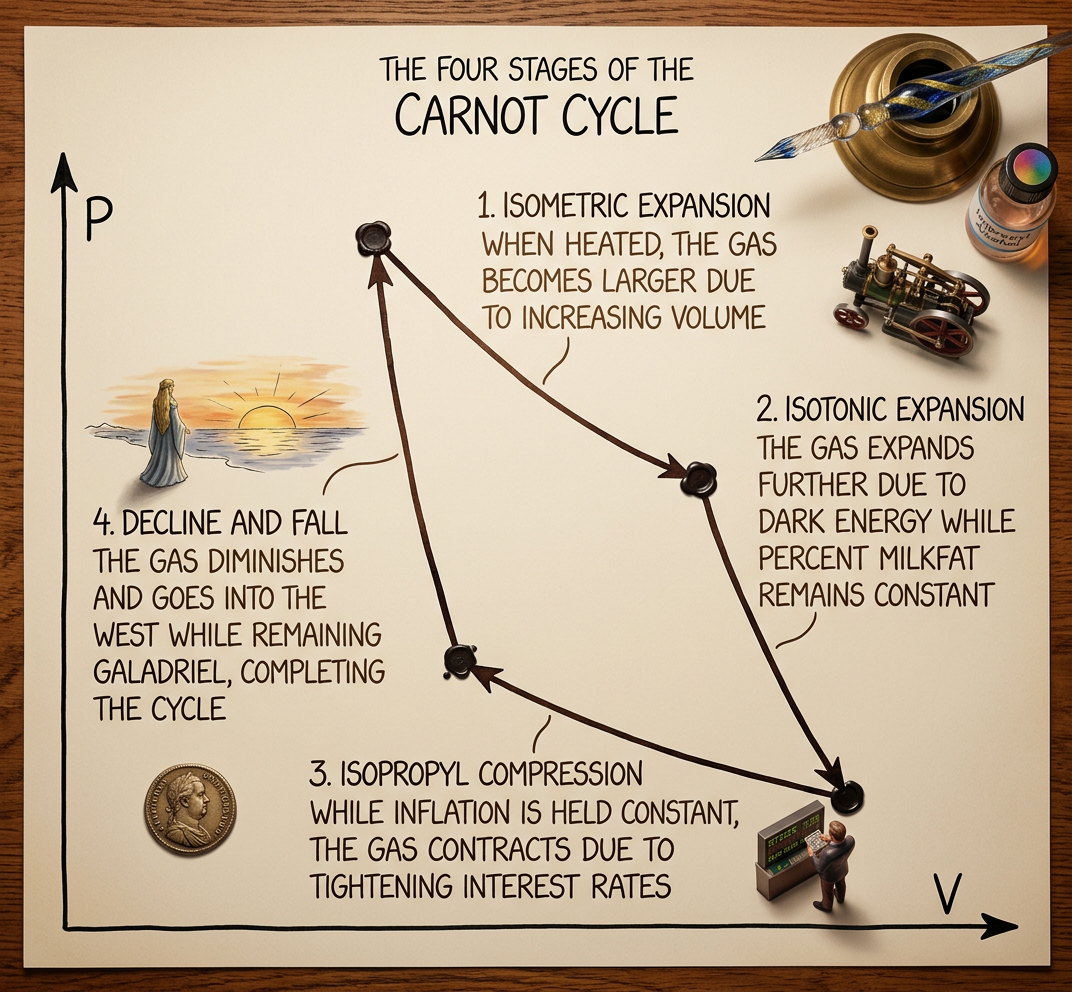 The Carnot cycle is more properly known by its full title, the "Carnot-Tolkien-Wagner Ring Cycle."