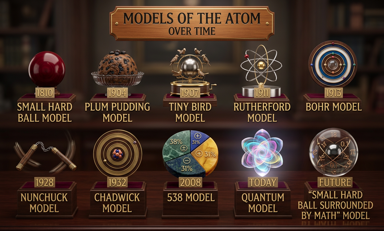 J.J. Thompson won a Nobel Prize for his work in electricity in gases, but was unfairly passed over for his "An atom is plum pudding, and plum pudding is MADE of atoms! Duuuuude." theory.