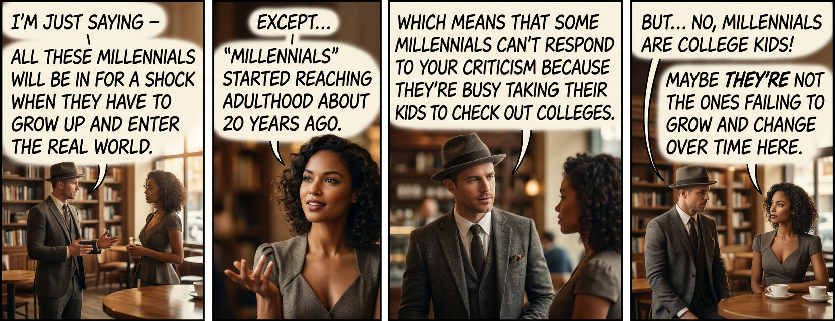 Ironically, I've been having these same arguments for at least a decade now. I thought we would have moved on by now, but somehow the snide complaints about millennials continue.