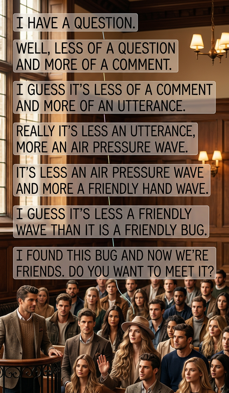 I also have an utterance. Less of an utterance and more of an incantation. Less of an incantation and more of a malediction. Less of a malediction and more of a Word of Power. Less of a Word of Power and more of an Unforgivable Curse.
