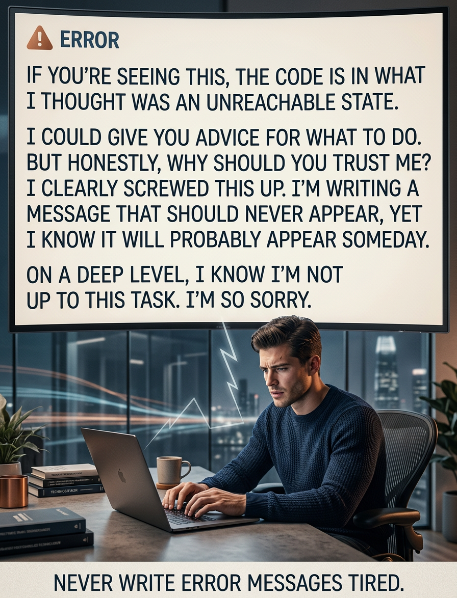 ERROR: We've reached an unreachable state. Anything is possible. The limits were in our heads all along. Follow your dreams.