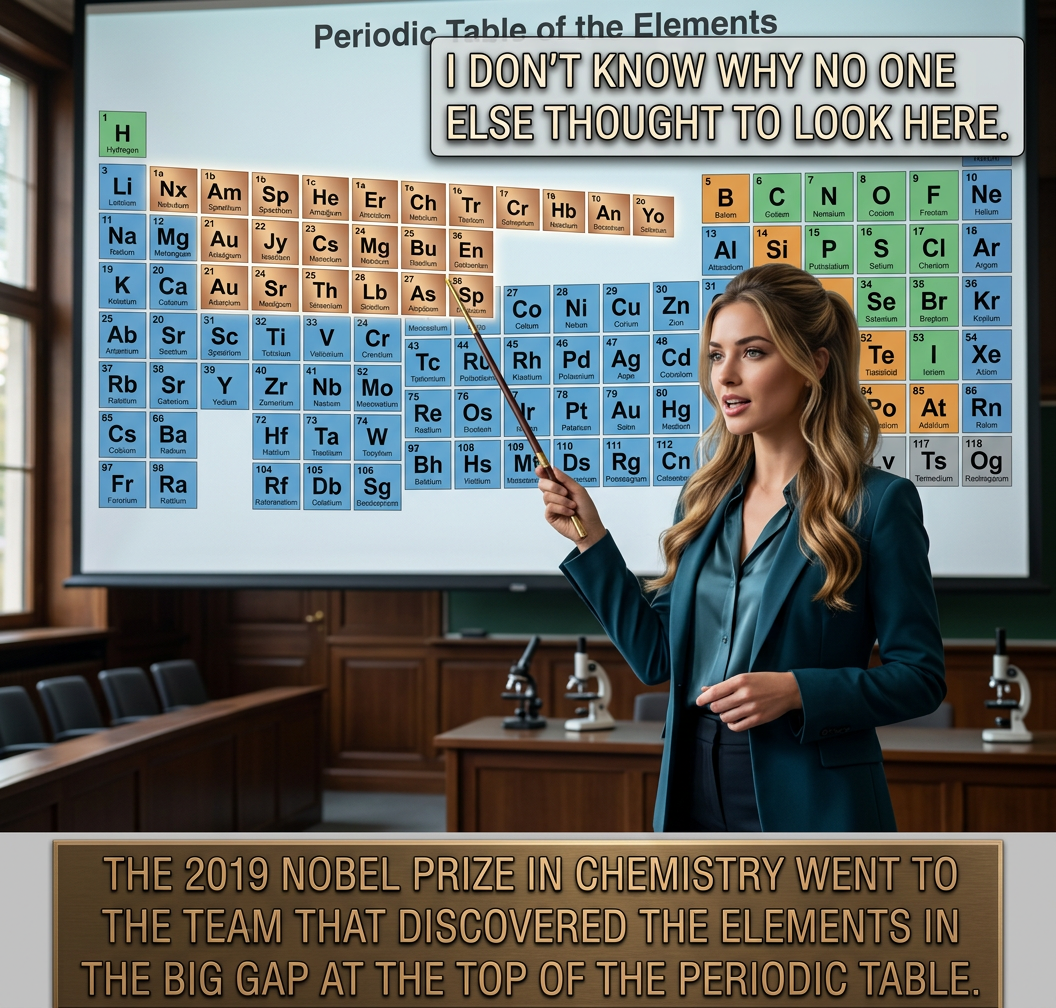 Most chemists thought the lanthanides and actinides could be inserted in the sixth and seventh rows, but no, they're just floating down at the bottom with lots more undiscovered elements all around them.
