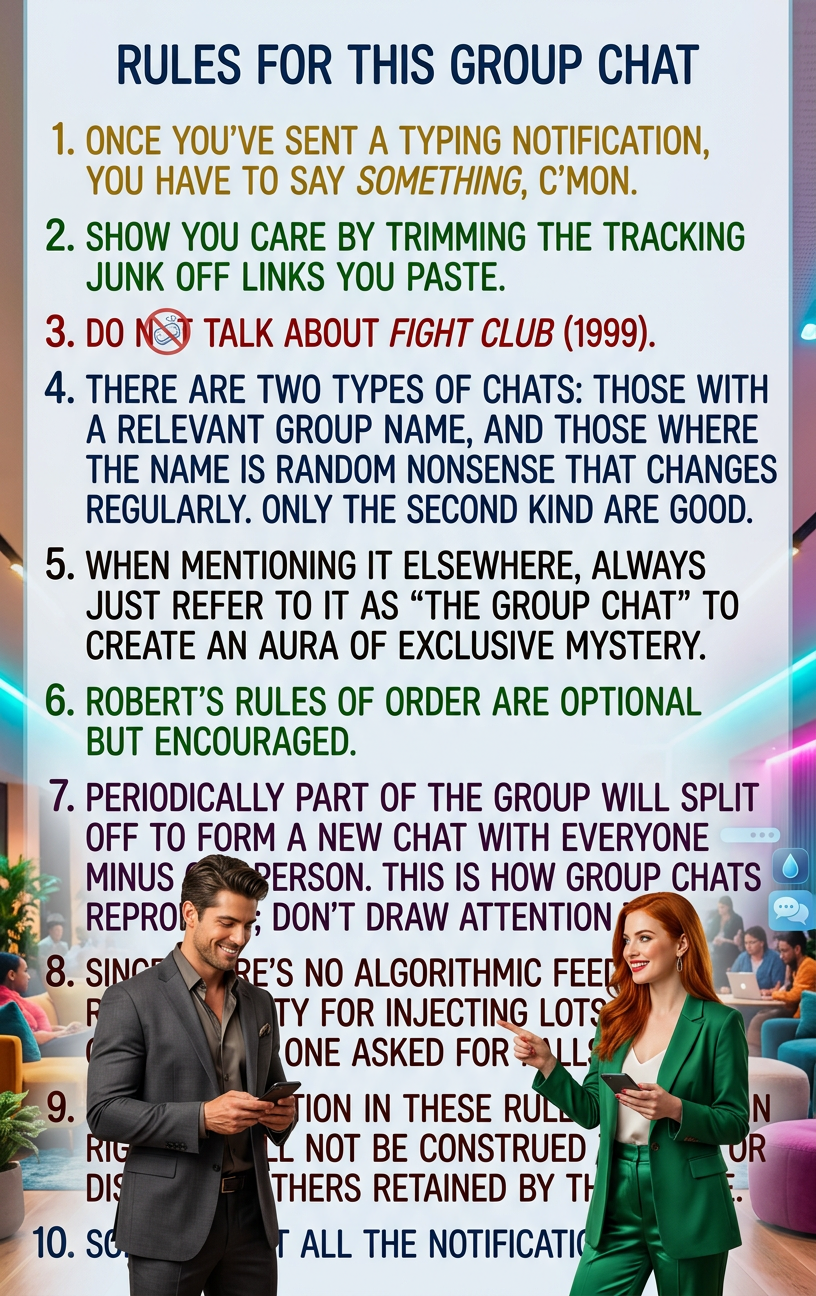 There's no group chat member more enigmatic than the cool person who you all assume has the chat on mute, but who then instantly chimes in with no delay the moment something relevant to them is mentioned.