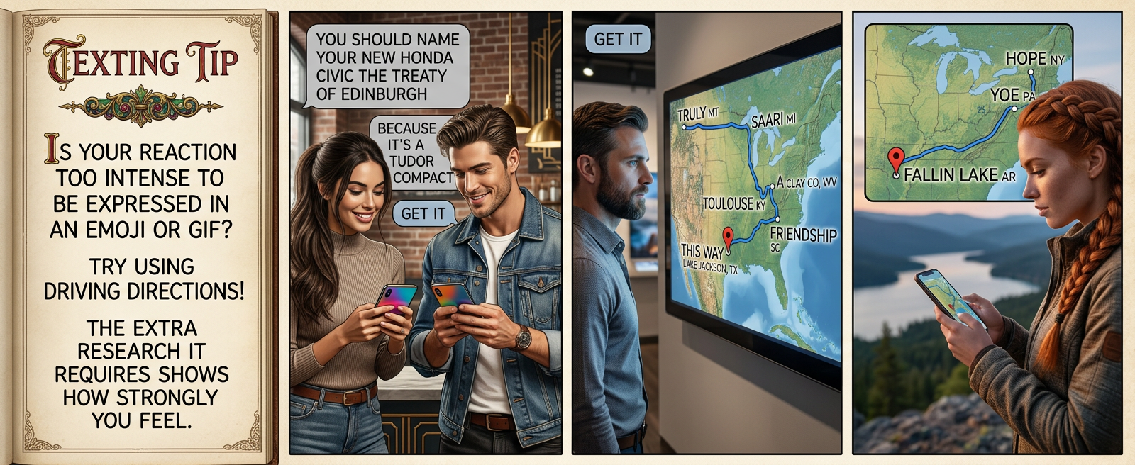 If Google Maps stops letting you navigate to (Clay County District) A in West Virginia, you can try Jump, OH -> Ina, IL -> Big Hole, TX.
