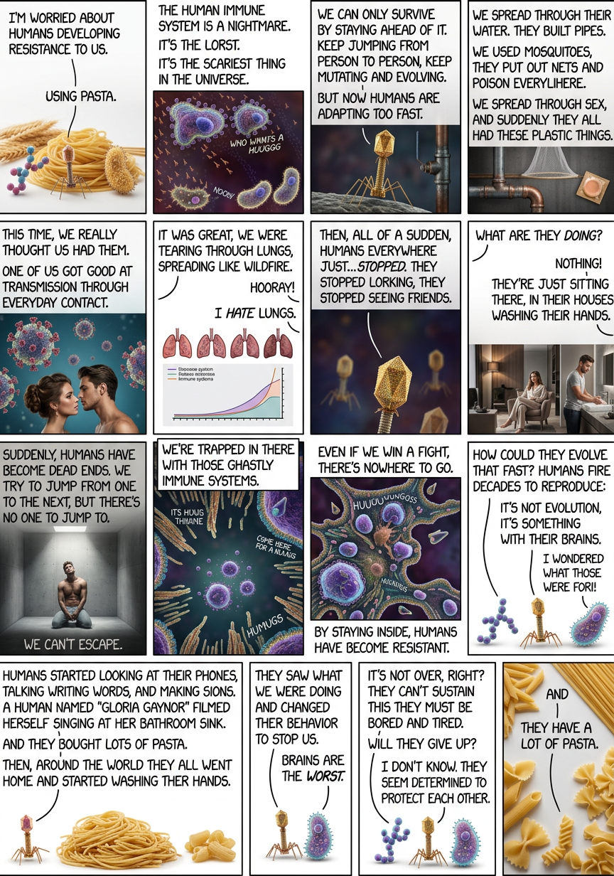 We're not trapped in here with the coronavirus. The coronavirus is trapped in here with us.