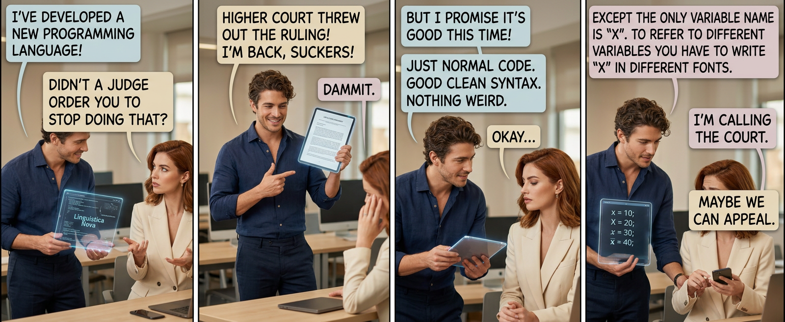 The worst is when you run out of monospaced fonts and have to use variable-width variables.