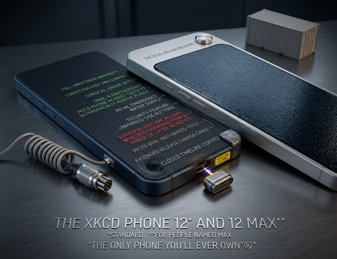 New phone OS features: Infinite customization (home screen icons no longer snap to grid), dark mode (disables screen), screaming mode (self-explanatory), and coherent ultracapacitor-pumped emission (please let us know what this setting does; we've been afraid to try it).