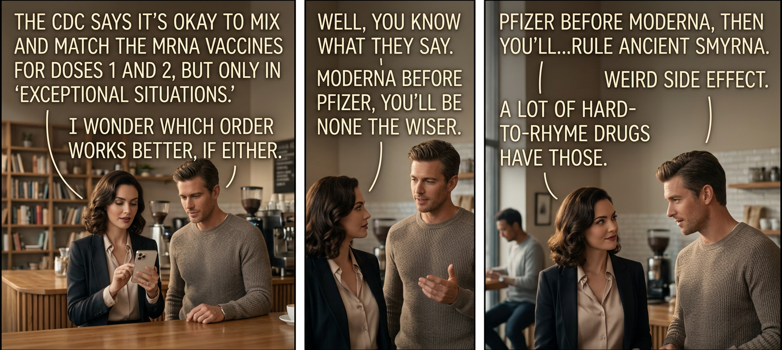 You know what they say: mRNA-1273 before tozinameran, you'll have to slay a banshee in a catamaran.