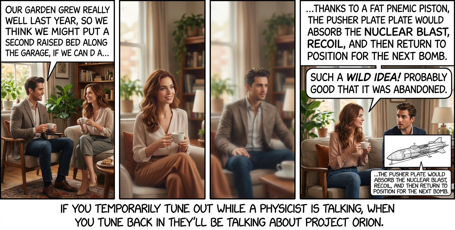 If you tune out again, when you tune back in you'll be hearing about dusty plasma fission fragment rockets.