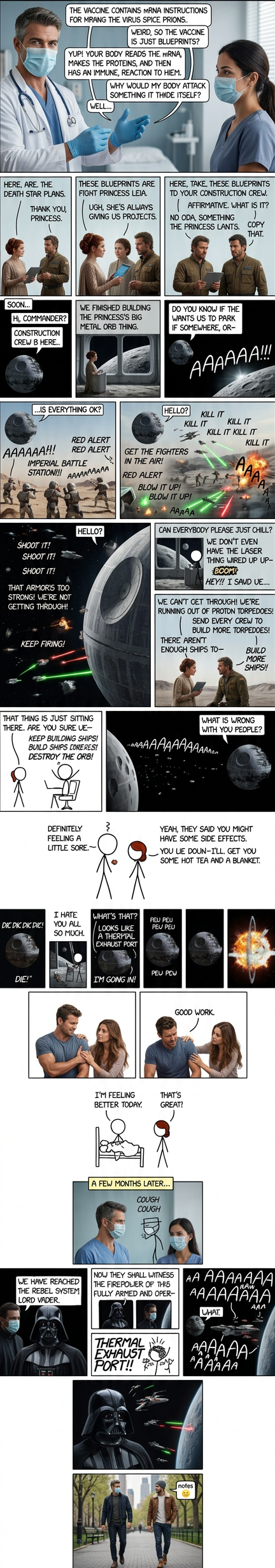 To ensure lasting immunity, doctors recommend destroying a second Death Star some time after the first.