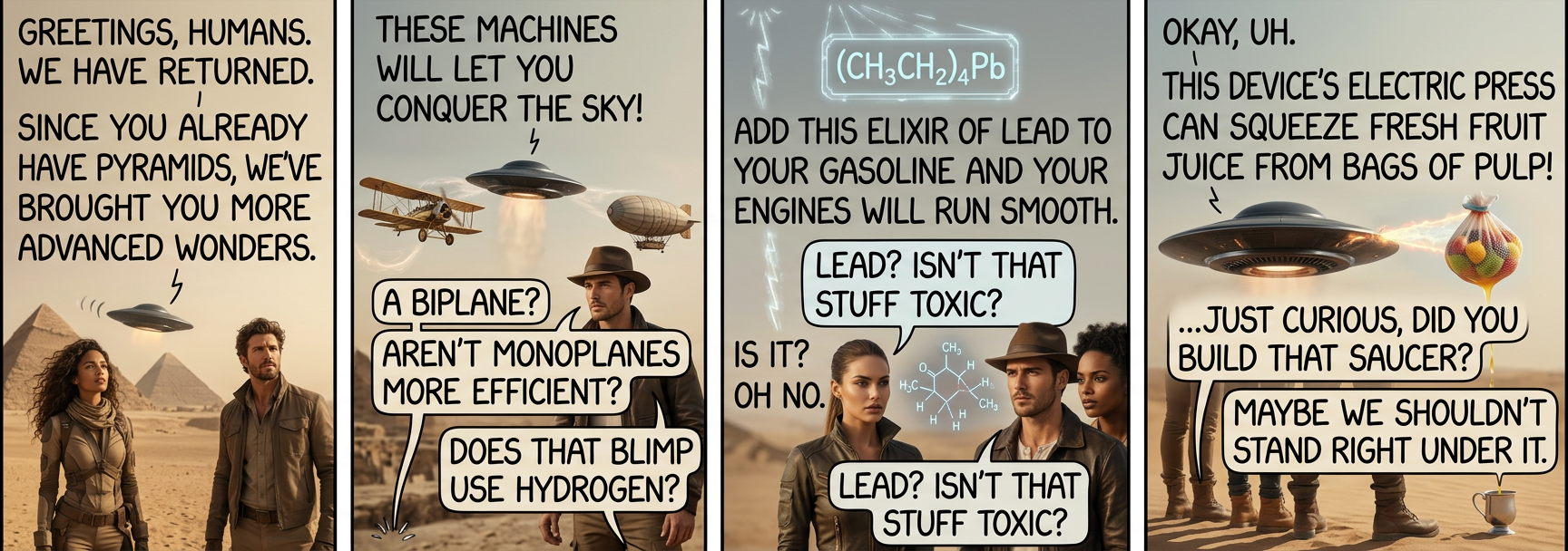 "Although fresh juice DOES sound--" "NO! For humanity to survive we must learn from the mistakes of the past."