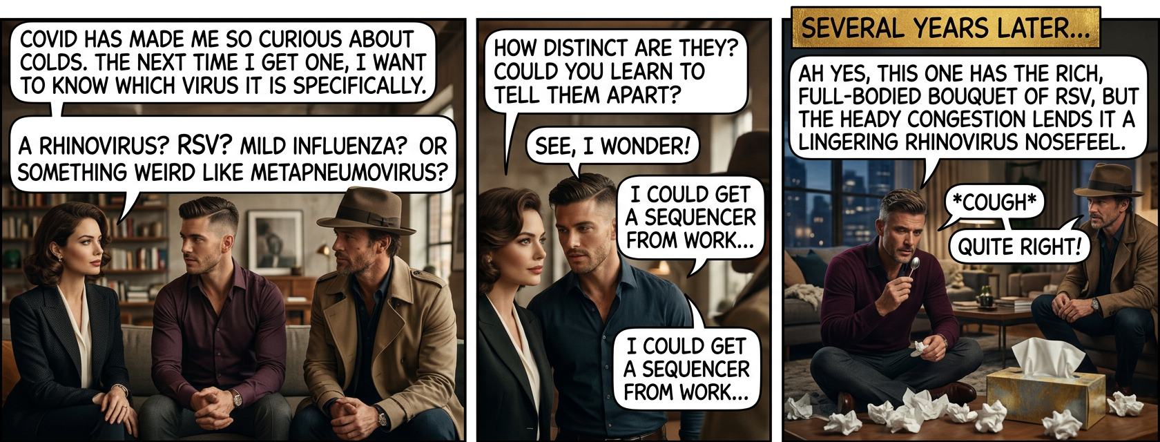 "It's not an influenza, but the onset has notes of the '09 H1N1 strain." "Ah yes, that was a good year for H1N1."