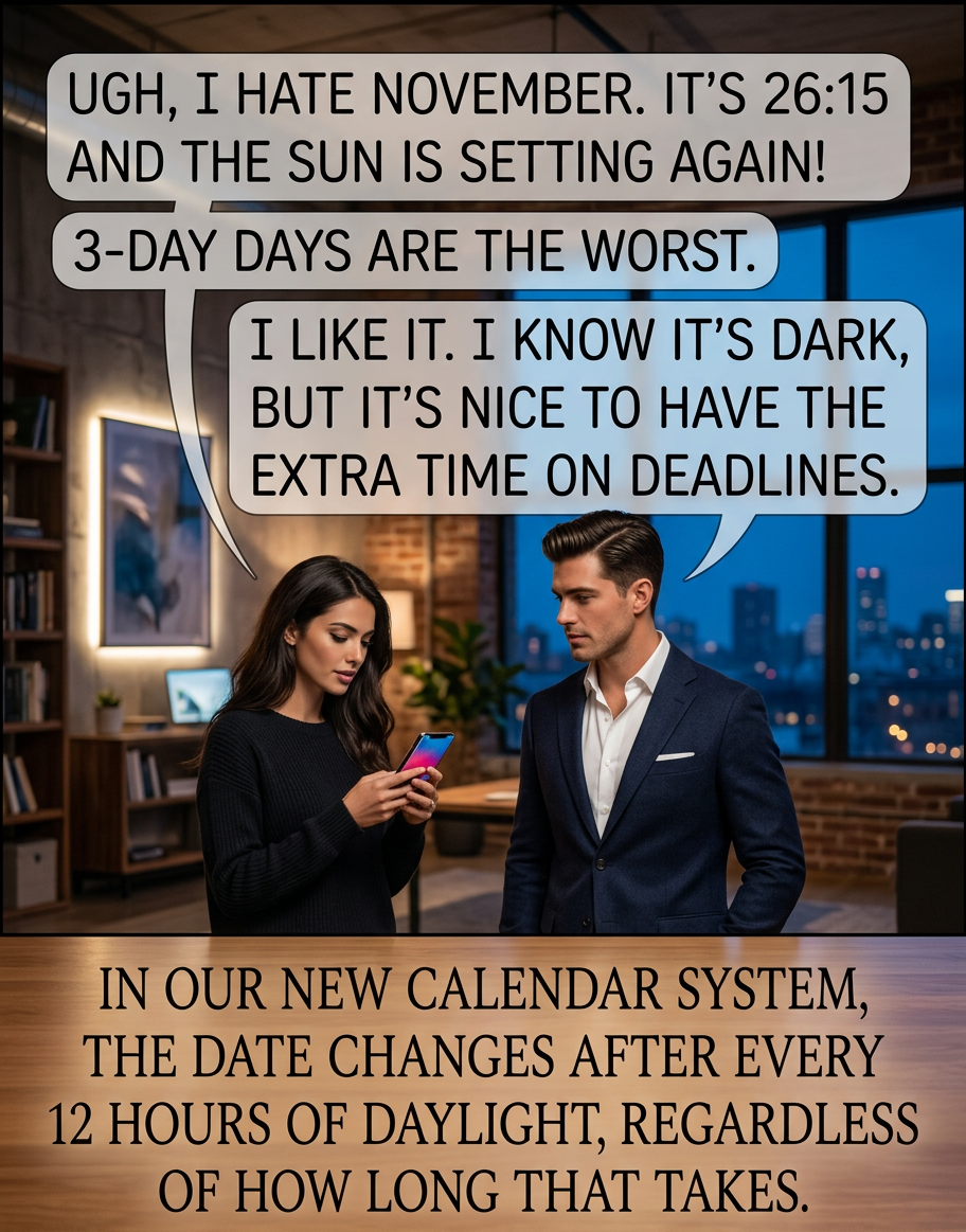 Could be worse. In some towns north of here, it's already December, and the 21st will last for nearly a week.