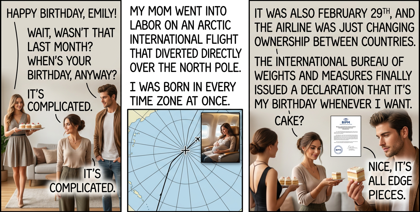 Every time IERS adds or removes a leap second, they send me a birthday cake out of superstition.