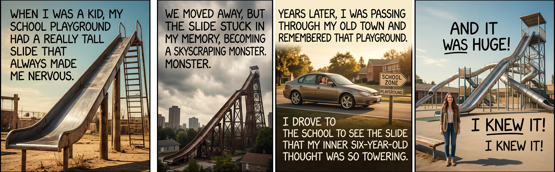 Or maybe the slide is like Aslan, and gets taller as I do (except without the feeling of discomfort when I reach my teens and suddenly get the Christ stuff.)