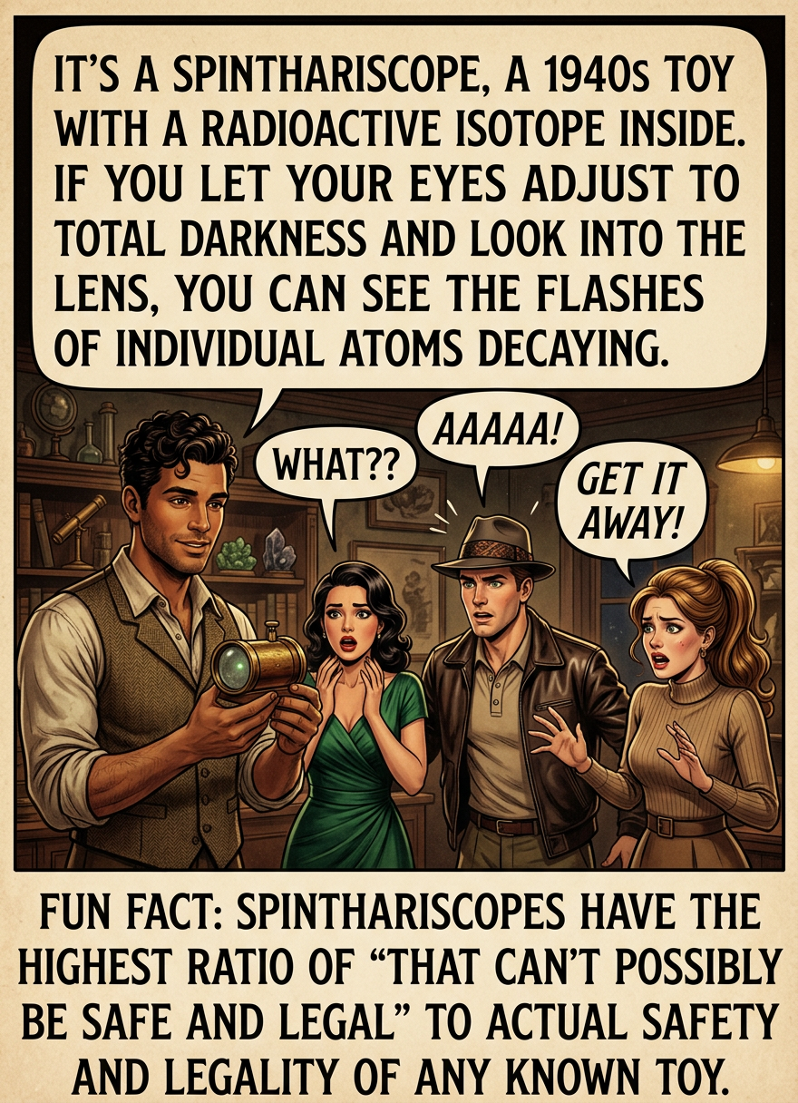 Other high scorers are melt-in-your-hand aluminum-destroying gallium and tritium-powered glowsticks. Lawn darts are toward the other end.