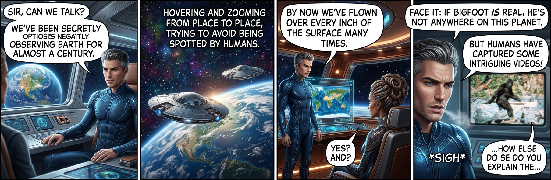 Fine, we can go search the Himalayas for the Yeti ONE more time, but keep a safe altitude over the Pacific and PLEASE watch where you're going. We can't afford another Amelia Earhart incident.