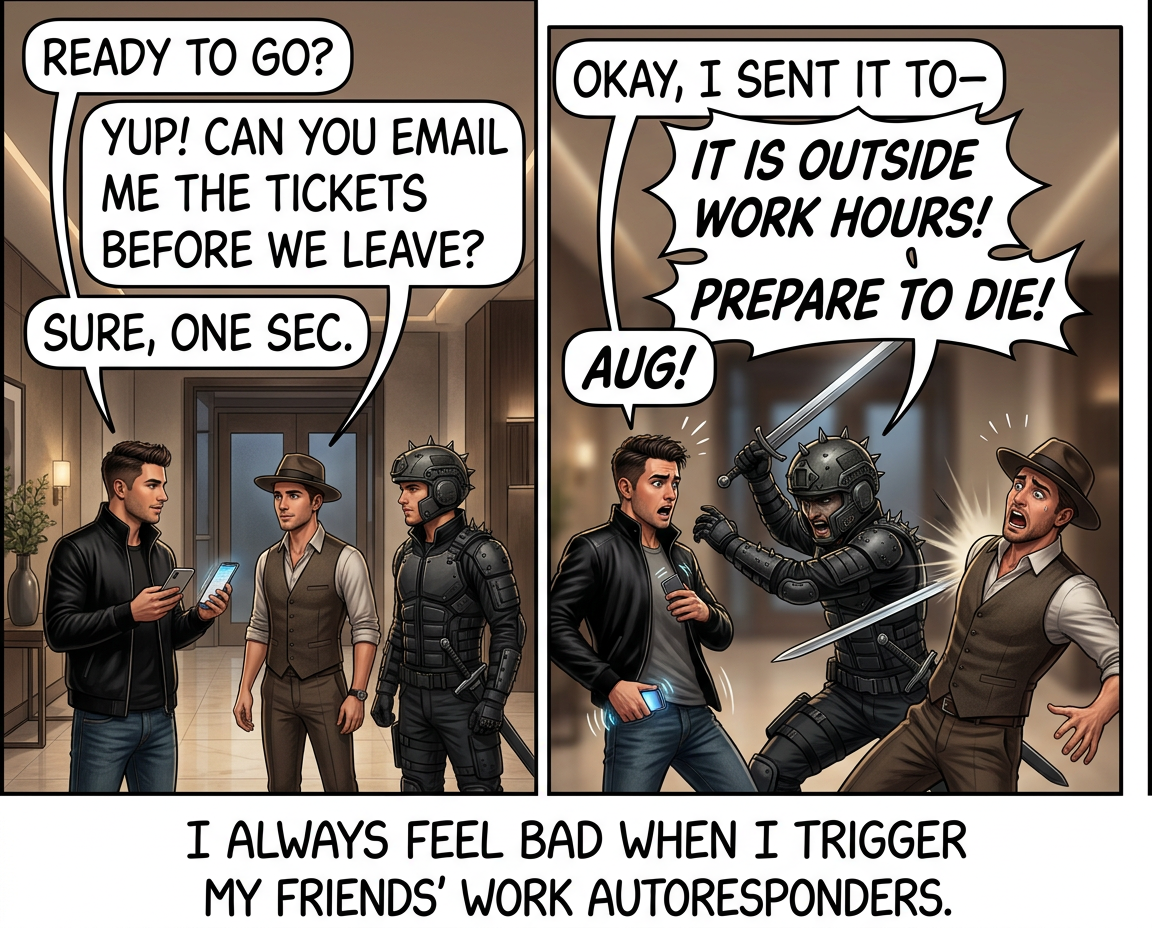 I ADMIRE HOW YOU SET BOUNDARIES AND I HOPE YOUR COLLEAGUES RESPECT THEM! PLEASE SPARE MY LIFE!