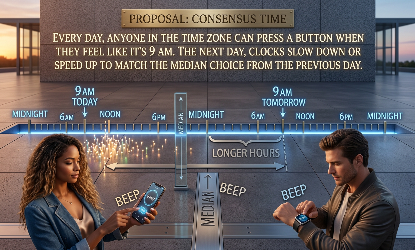 Now, you may argue that the varying hour lengths and feedback effects would cause chaos. To which I say, yeah, and I'm also curious to see how the weekday cycle interacts with it! So, you in?
